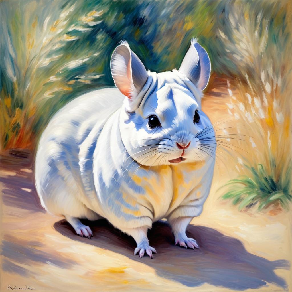 white chinchilla in the style of renoir, showcasing classic artistic brush strokes and timeless elegance.