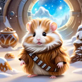 winter white russian dwarf hamster as chewbacca from star wars, ethereal and magical.