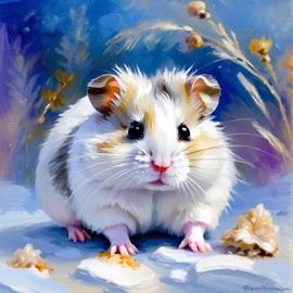 winter white russian dwarf hamster in the style of monet, featuring delicate brush strokes and a classic, artistic appearance.