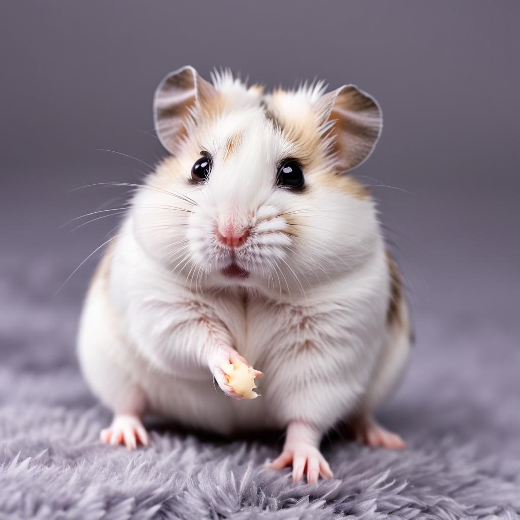 winter white russian dwarf hamster with a diffused background, capturing their natural beauty in a cute and elegant pose.