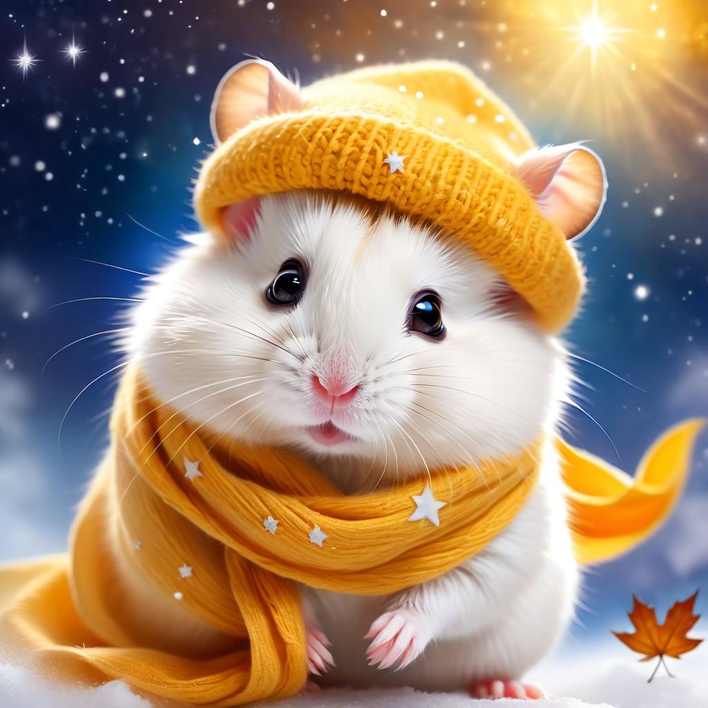 winter white russian dwarf hamster in a yellow scarf ether. Royalty Free Portrait DrawMy.Pet