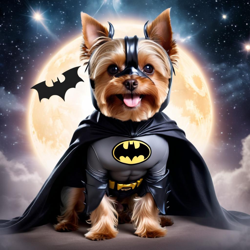 yorkshire terrier as batman, ethereal and majestic, wearing batman suit and mask.