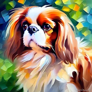 Cavalier King Charles Spaniel with a vibrant, colorful background.