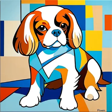 Colorful abstract rendition of a Cavalier King Charles Spaniel.