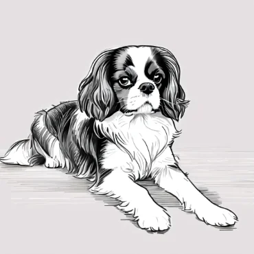 Illustration of a Cavalier King Charles Spaniel lying down gracefully.