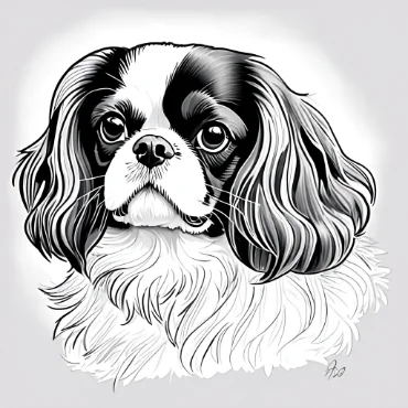 Illustration of a Cavalier King Charles Spaniel with black and white fur.